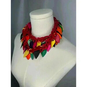 Statement Vtg Retro MOD Red Green Yellow Cluster Necklace
